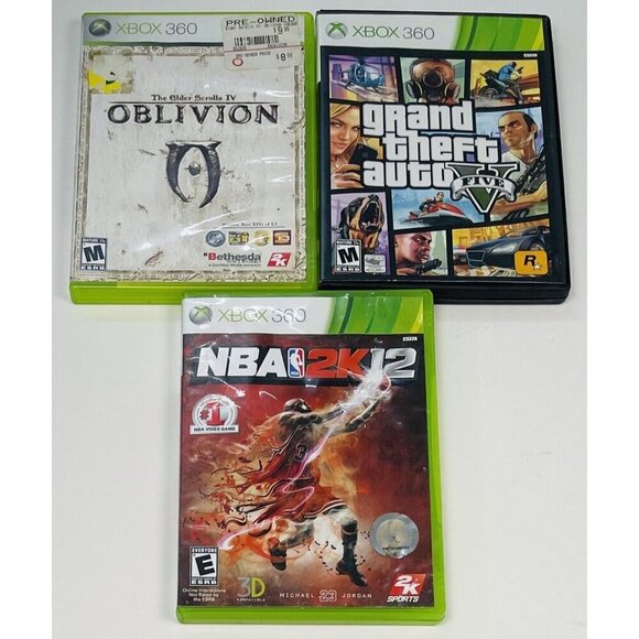 Lot 3 Microsoft Xbox 360 Games Grand Theft Auto V NBA 2K12 Elder Oblivion - Picture 2 of 3